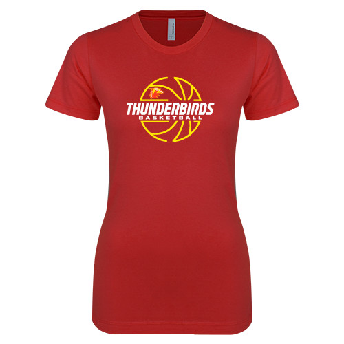 Next Level Womens Red Boyfriend Tee - Thunderbirds Basketball Lined Ball
