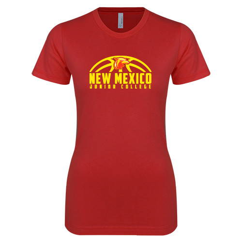  Next Level Womens Red Boyfriend Tee - New Mexico Junior College Basketball Half Ball