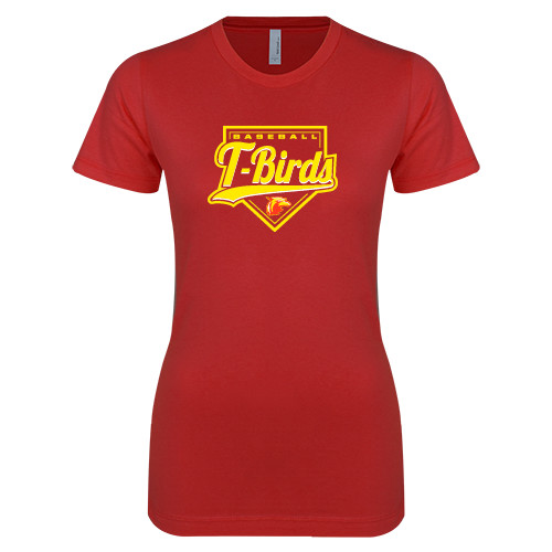  Next Level Womens Red Boyfriend Tee - T-Birds Baseball Script and Plate