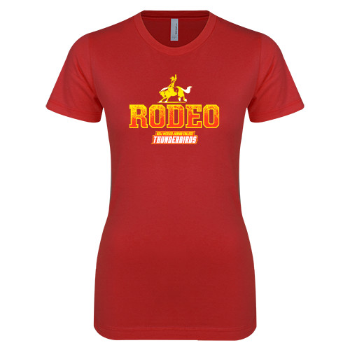  Next Level Womens Red Boyfriend Tee - Rodeo Textured with Rider