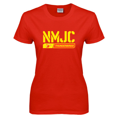  Womens Short Sleeve Red Tee - NMJC Thunderbirds Stencil Bar