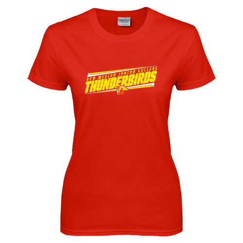  Womens Short Sleeve Red Tee - Slanted Thunderbirds Stencil