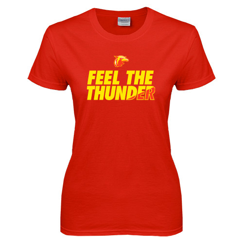  Womens Short Sleeve Red Tee - Feel The Thunder