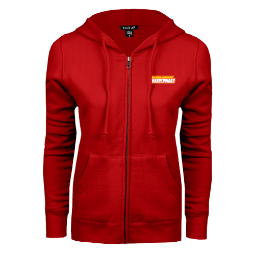  ENZA Womens Red Fleece Full Zip Hoodie - Thunderbirds Word Mark