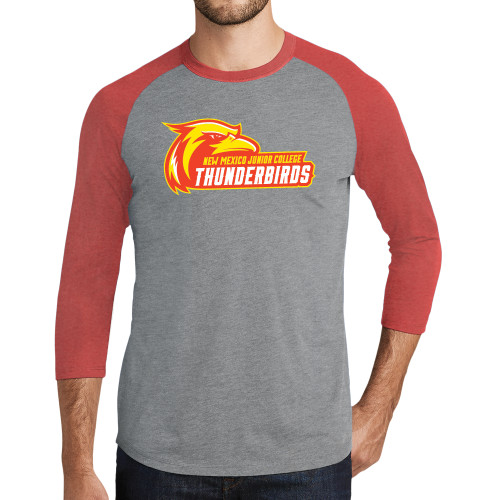  Grey/Red Heather Triblend Baseball Raglan Tee - Primary Logo