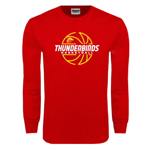  Red Long Sleeve T Shirt - Thunderbirds Basketball Lined Ball