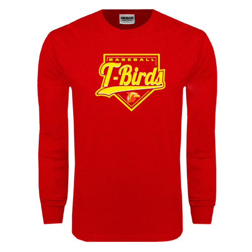  Red Long Sleeve T Shirt - T-Birds Baseball Script and Plate