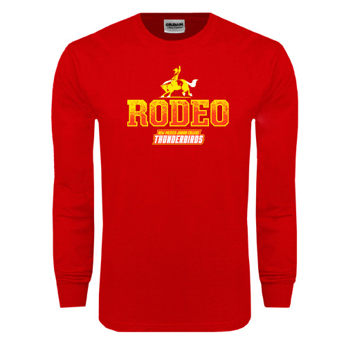  Red Long Sleeve T Shirt - Rodeo Textured with Rider