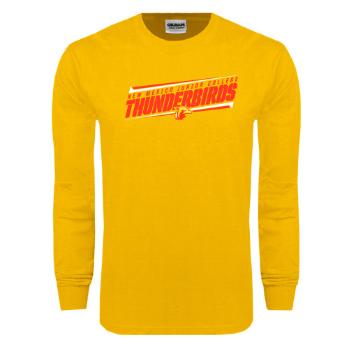  Gold Long Sleeve T Shirt - Slanted Thunderbirds Stencil
