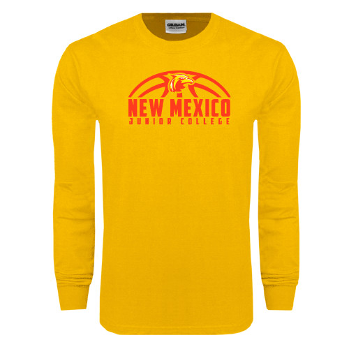  Gold Long Sleeve T Shirt - New Mexico Junior College Basketball Half Ball