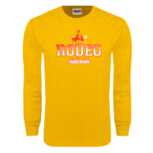  Gold Long Sleeve T Shirt - Rodeo Textured with Rider