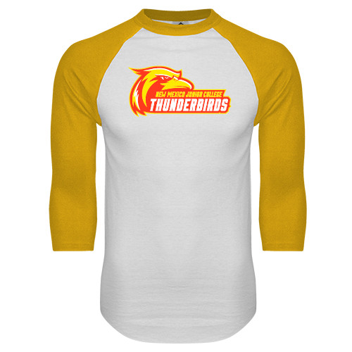  White/Gold Raglan Baseball T Shirt - Primary Logo