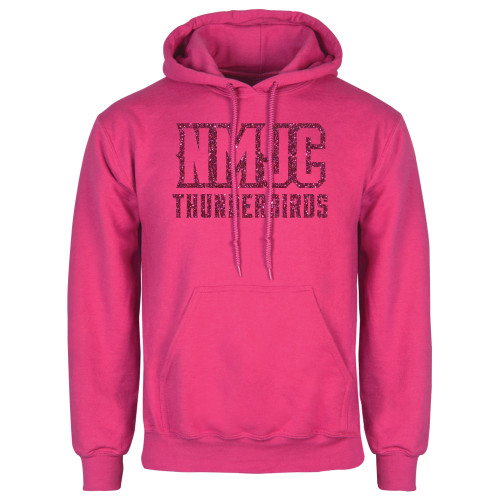  Womens Fuchsia Fleece Hoodie - NMJC Thunderbirds Lettermark Hot Pink Glitter