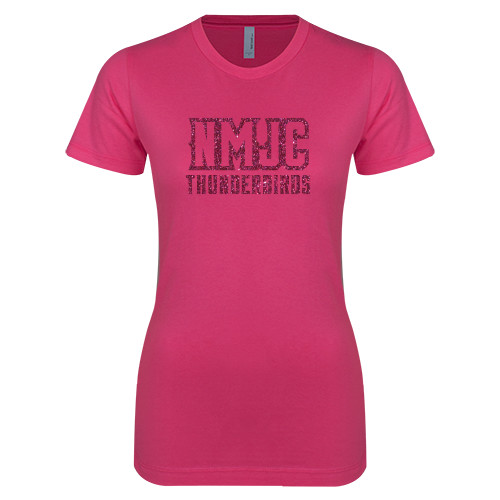  Next Level Womens Fuchsia Boyfriend Tee - NMJC Thunderbirds Lettermark Hot Pink Glitter