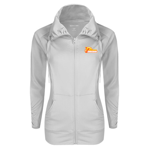  Womens White Sport Wick Stretch Full Zip Jacket - Primary Logo