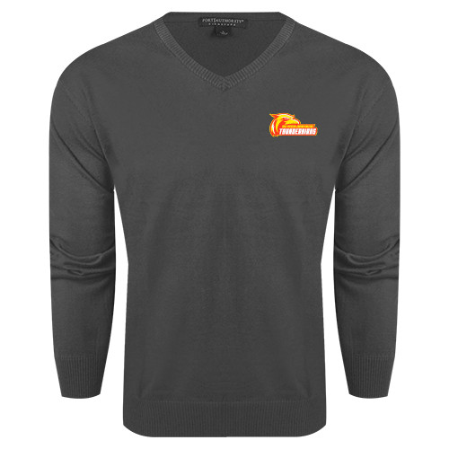  Charcoal Heather VNeck Sweater - Primary Logo
