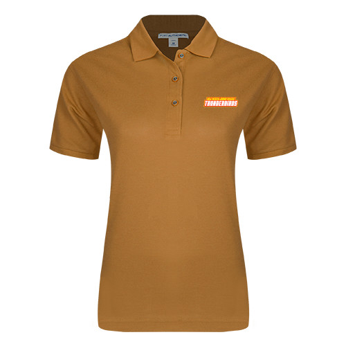  Womens Silk Touch Gold Pique Polo - Thunderbirds Word Mark