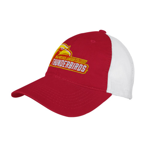  Red/White Mesh Back Unstructured Low Profile Hat - Primary Logo