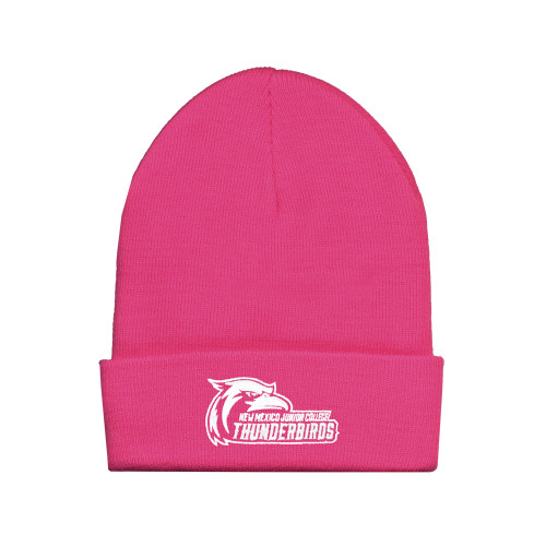  Fleece Lined Neon Pink Knit Beanie - Primary Logo