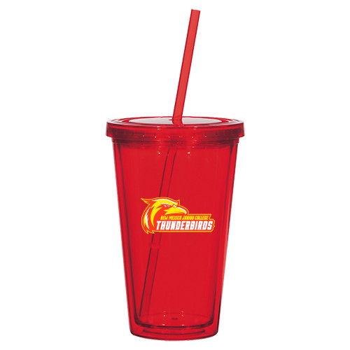  Madison Double Wall Red Tumbler w/Straw 16oz - Primary Logo