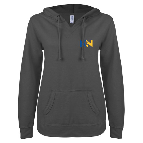  ENZA Womens Dark Heather V Notch Raw Edge Fleece Hoodie - Near North Health Primary Mark