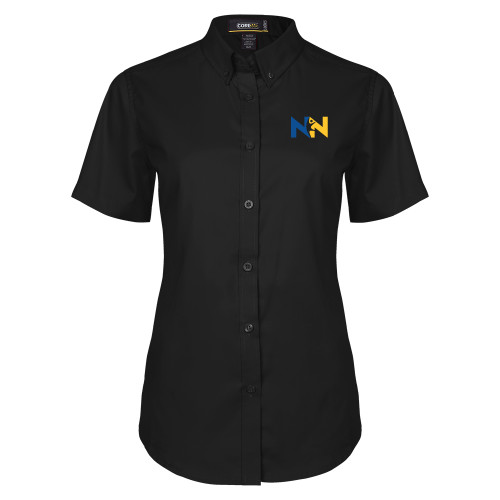  Womens Black Twill Button Up Short Sleeve - Near North Health Primary Mark