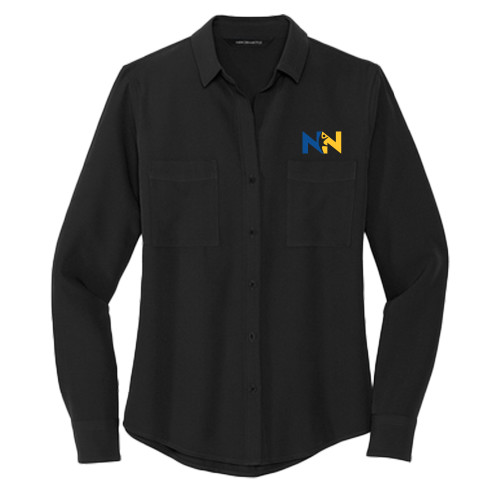  Mercer + Mettle Womens Black Crepe Long Sleeve Camp Blouse - Near North Health Primary Mark