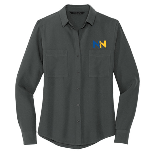  Mercer + Mettle Womens Grey Crepe Long Sleeve Camp Blouse - Near North Health Primary Mark