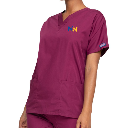  Womens Wine WW Originals V Neck Scrub Top - Near North Health Primary Mark