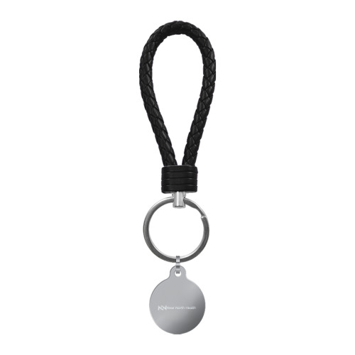  Black Leather Loop Key Chain - Near North Health Flat Engraved