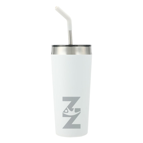  Faye White Vacuum Tumbler w/ Stainless Steel Straw 20 oz - Near North Health Primary Mark Engraved
