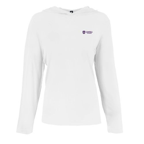  Womens White Long Sleeve Hooded Tee - Leavell College Primary Mark Flat