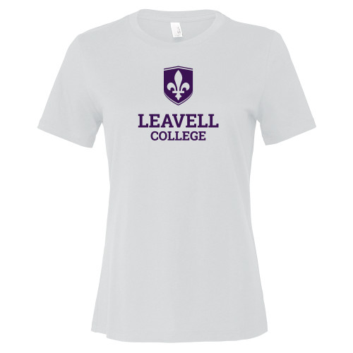  Bella + Canvas Womens White Relaxed Cotton T Shirt - Leavell College Primary Mark Stacked