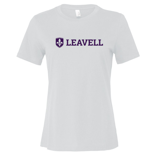  Bella + Canvas Womens White Relaxed Cotton T Shirt - Leavell Wordmark with Shield