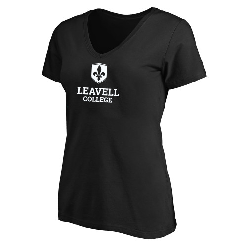  Womens Plus Black V Neck T Shirt - Leavell College Primary Mark Stacked