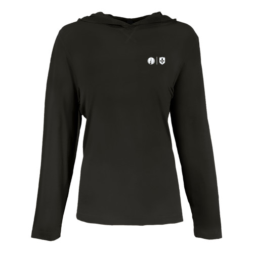  Womens Black Long Sleeve Hooded Tee - Steeple & Shield