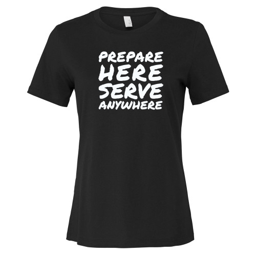  Bella + Canvas Womens Black Relaxed Cotton T Shirt - Prepare Here Serve Anywhere Undergrad