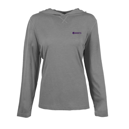  Womens Grey Heather Long Sleeve Hooded Tee - NOBTS Wordmark