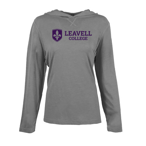  Womens Grey Heather Long Sleeve Hooded Tee - Leavell College Primary Mark Flat
