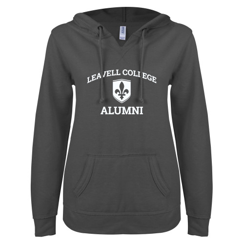  ENZA Womens Dark Heather V Notch Raw Edge Fleece Hoodie - Leavell College Alumni