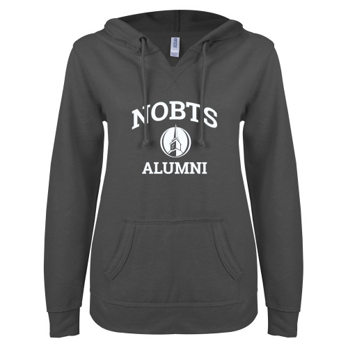  ENZA Womens Dark Heather V Notch Raw Edge Fleece Hoodie - NOBTS Alumni