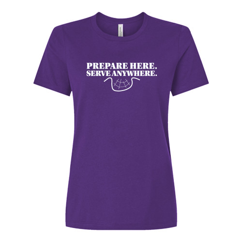  Bella + Canvas Womens Purple Relaxed Cotton T Shirt - Prepare Here Serve Anywhere