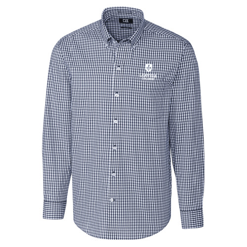  Cutter & Buck Navy Gingham Long Sleeve Button Down - Leavell College Primary Mark Stacked