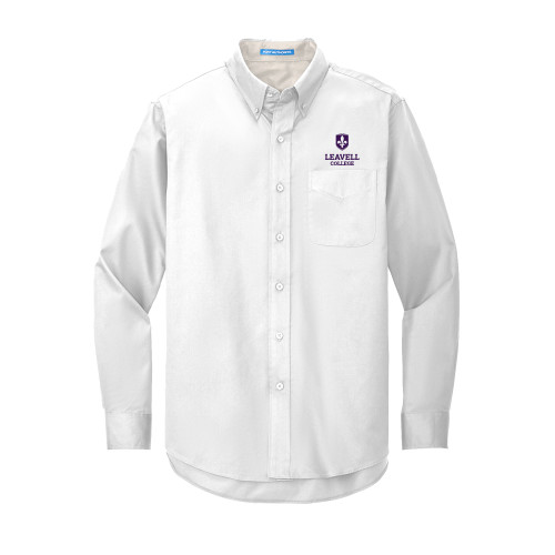  White Twill Button Down Long Sleeve - Leavell College Primary Mark Stacked