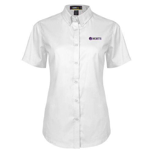  Womens White Twill Button Up Short Sleeve - NOBTS Wordmark
