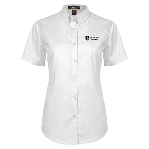  Womens White Twill Button Up Short Sleeve - Leavell College Primary Mark Flat