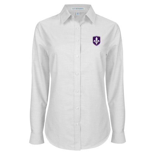  Womens White Oxford Shirt - Leavell College Shield