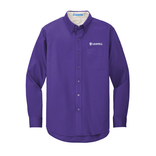  Purple Twill Button Down Long Sleeve - Leavell Wordmark with Shield