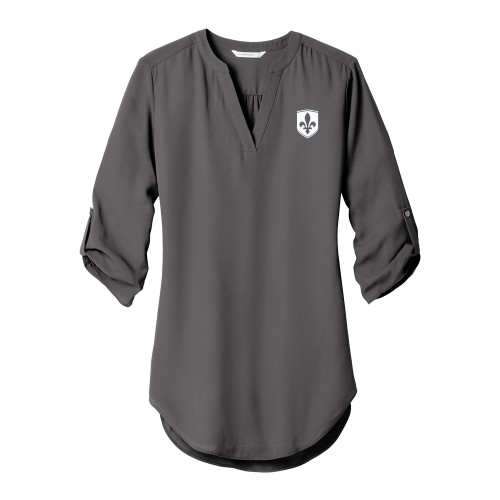  Womens Grey 3/4 Sleeve Tunic Blouse - Leavell College Shield