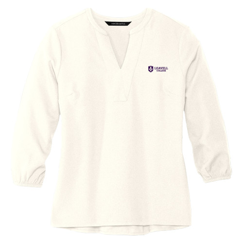  Mercer + Mettle Womens Ivory 3/4 Sleeve Crepe Blouse - Leavell College Primary Mark Flat